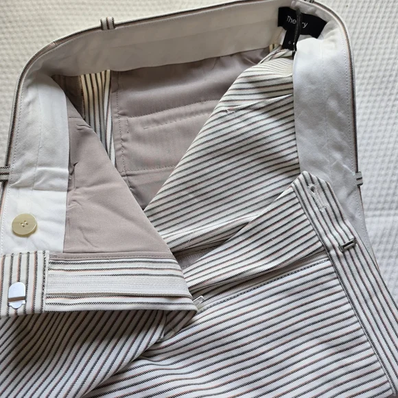 NEW Theory Women's Cotton Trousers with Pinstripes - Picture 4 of 9